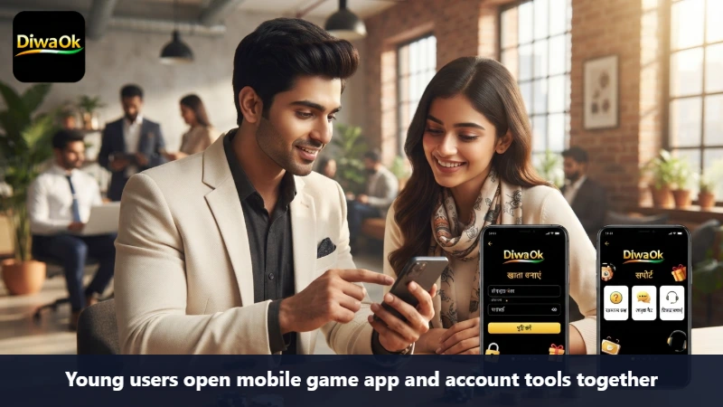 Young users open mobile game app and account tools together