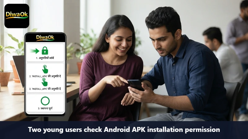 Two young users check Android APK installation permission